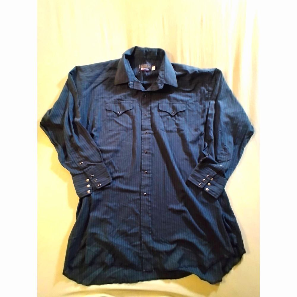 VINTAGE PANHANDLE SLIM BUTTON UP WESTERN SHIRT STRIPED LONG SLEEVE SIZE 19-35